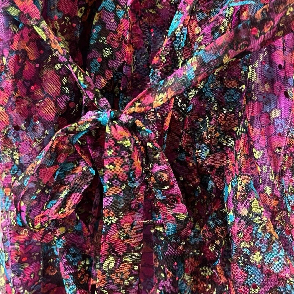Justice Dress Multicolor Floral Sundress Ruffled Tulle Sequin Adjustable Straps‎